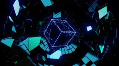 Neo space digital visual animation. Looped seamless abstract colored geometric explosive effect footage ideal for use in titles, presentations or for VJ use. 
