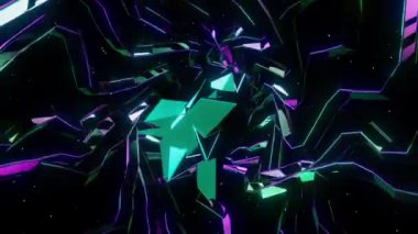 Siber gen dijital görsel animasyon. Başlıklarda, sunumlarda veya VJ kullanımında kullanmak için ideal döngüsüz renksiz geometrik patlayıcı etkisi görüntüsü. 