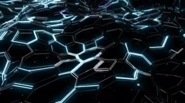 Çokgen dalga dijital görsel animasyon. Başlıklarda, sunumlarda veya VJ kullanımında kullanmak için ideal döngüsüz renksiz geometrik patlayıcı etkisi görüntüsü. 