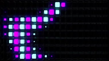 Neon rengi dijital görsel animasyon. Başlıklarda, sunumlarda veya VJ kullanımında kullanmak için ideal döngüsüz renksiz geometrik patlayıcı etkisi görüntüsü. 