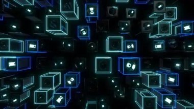 Nabız şablonu dijital görsel animasyon. Başlıklarda, sunumlarda veya VJ kullanımında kullanmak için ideal döngüsüz renksiz geometrik patlayıcı etkisi görüntüsü. 