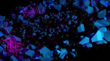 Kristal uzay dijital görsel animasyon. Başlıklarda, sunumlarda veya VJ kullanımında kullanmak için ideal döngüsüz renksiz geometrik patlayıcı etkisi görüntüsü. 