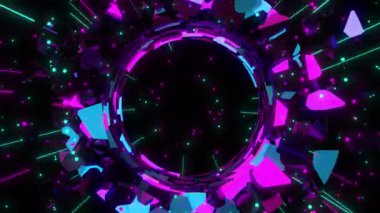 Kristal uzay dijital görsel animasyon. Başlıklarda, sunumlarda veya VJ kullanımında kullanmak için ideal döngüsüz renksiz geometrik patlayıcı etkisi görüntüsü. 