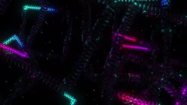 Neon linki dijital görsel animasyon. Başlıklarda, sunumlarda veya VJ kullanımında kullanmak için ideal döngüsüz renksiz geometrik patlayıcı etkisi görüntüsü. 