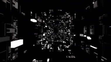 Dijital görsel animasyonu boz. Başlıklarda, sunumlarda veya VJ kullanımında kullanmak için ideal döngüsüz renksiz geometrik patlayıcı etkisi görüntüsü. 