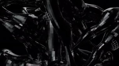 Neon tekno dijital görsel animasyon. Başlıklarda, sunumlarda veya VJ kullanımında kullanmak için ideal döngüsüz renksiz geometrik patlayıcı etkisi görüntüsü. 