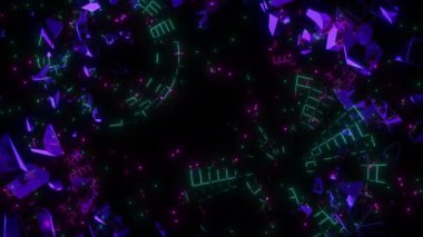 Planetaryum dijital görsel animasyon. Başlıklarda, sunumlarda veya VJ kullanımında kullanmak için ideal döngüsüz renksiz geometrik patlayıcı etkisi görüntüsü. 