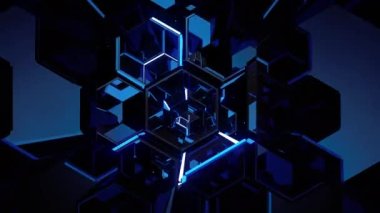 Uzay güvertesi dijital görsel animasyonu. Başlıklarda, sunumlarda veya VJ kullanımında kullanmak için ideal döngüsüz renksiz geometrik patlayıcı etkisi görüntüsü. 