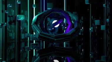 İtici ayna dijital görsel animasyon. Başlıklarda, sunumlarda veya VJ kullanımında kullanmak için ideal döngüsüz renksiz geometrik patlayıcı etkisi görüntüsü. 