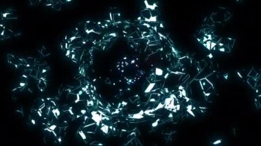Çekirdek dijital görsel animasyonu yener. Başlıklarda, sunumlarda veya VJ kullanımında kullanmak için ideal döngüsüz renksiz geometrik patlayıcı etkisi görüntüsü. 