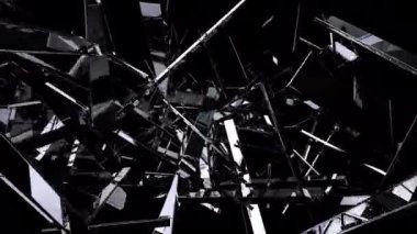 Parlayan parçalar dijital görsel animasyon. Başlıklarda, sunumlarda veya VJ kullanımında kullanmak için ideal döngüsüz renksiz geometrik patlayıcı etkisi görüntüsü. 