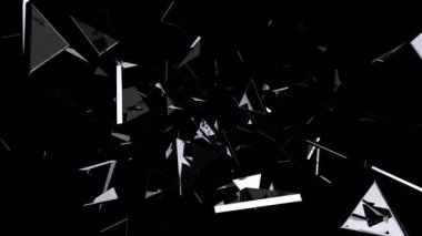 Parlayan parçalar dijital görsel animasyon. Başlıklarda, sunumlarda veya VJ kullanımında kullanmak için ideal döngüsüz renksiz geometrik patlayıcı etkisi görüntüsü. 