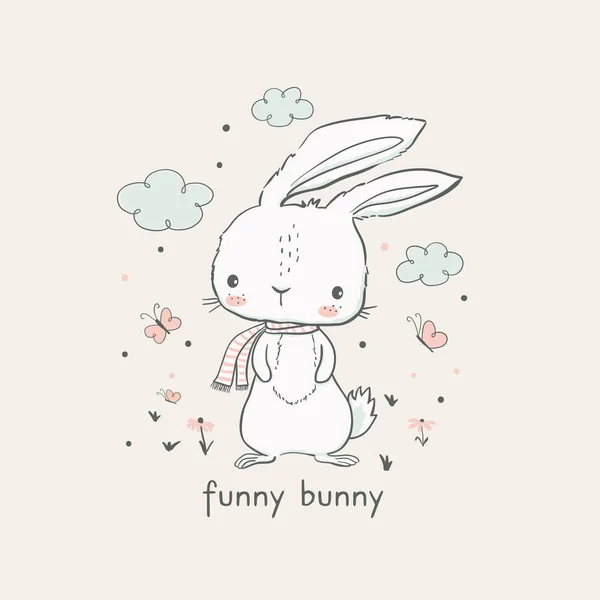Divertente Bunny Illustrazione Vettoriale Disegnata Mano Bambini Vettoriale Stock