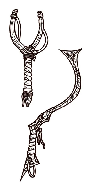 Slingshot Scythe White Background Hand Drawn Black White Stylization Weapons — Stock Photo, Image
