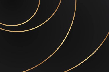 Pankart, sunum ya da altın halkalı tebrik kartı için modern geometrik lüks siyah arkaplan.