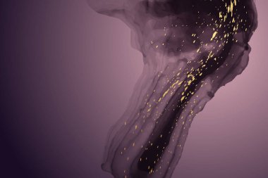 Modern suluboya arkaplan ya da zarif kart tasarımı ya da soyut mor mürekkep dalgaları ve altın lekeli duvar kağıdı ya da poster.