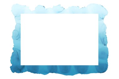 Doğum günü daveti, düğün ya da soyut mavi mürekkep dalgaları ya da lekeli poster için modern suluboya çerçeve tasarımı.