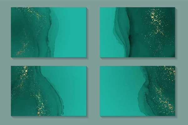 Ensemble Fonds Aquarelle Papier Peint Affiche Avec Des Vagues Encre — Image vectorielle