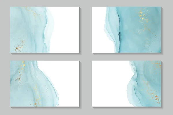 Set Van Waterverf Achtergronden Behang Poster Met Abstracte Blauwe Inkt — Stockvector