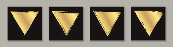 Ensemble Triangles Grunge Dorés Sur Fond Noir — Image vectorielle