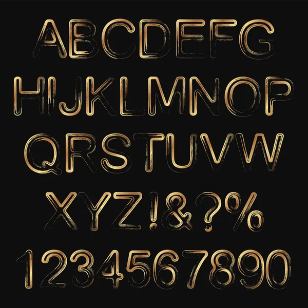 Conjunto Letras Grunge Doradas Alfabeto Números Para Tarjetas Cumpleaños Diseños — Vector de stock