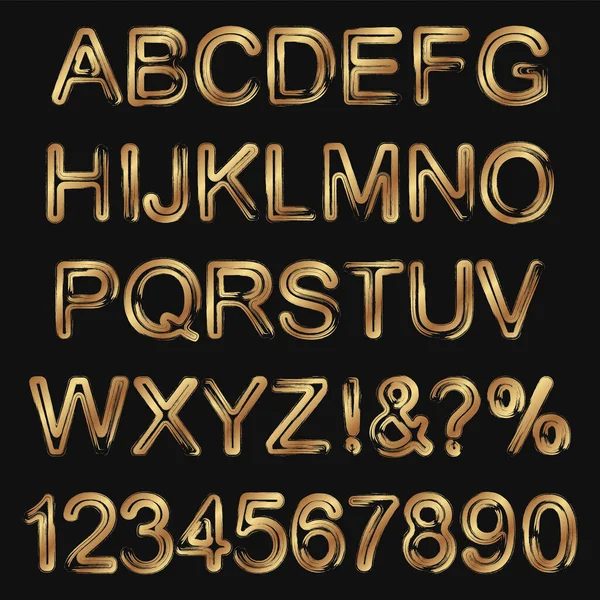 Набор Золотых Гранжевых Букв Алфавита Цифр Поздравительных Открыток Текстов — стоковый вектор