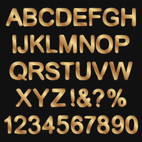 誕生日のグリーティングカードの装飾やテキストデザインのための黄金のグラウンジ文字と数字のセット — ストックベクタ