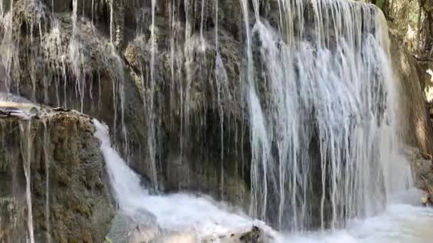 Kuang Waterfall Laos Water Runs Stone — Stockvideo