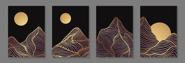 Diseño Moderno Abstracto Lujo Elegante Tarjeta Con Montañas Doradas Sol — Archivo Imágenes Vectoriales