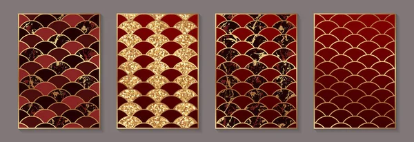 Diseño Moderno Lujo Elegante Fondos Rojos Con Círculos Dorados Mármol — Archivo Imágenes Vectoriales