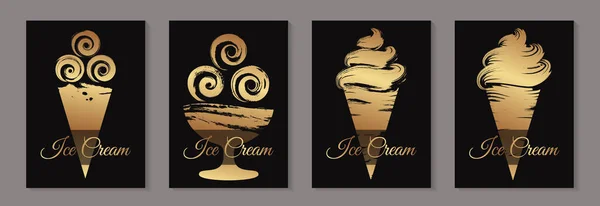 배경에 그런지 스타일의 레스토랑 로고에 럭셔리 아이스크림 아이콘 — 스톡 벡터