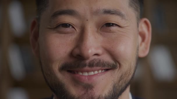 Asian Man Face Close Smiling Looking Camera Slow Motion — Stock videók