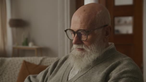Gözlüklü Büyükbaba Kameraya Yakından Bakıyor Gözlüklü Yaşlı Adam Portresi — Stok video