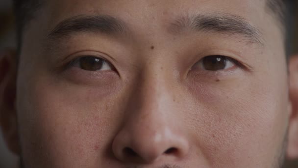 Korean Man Eyes Looking Camera Close Slow Motion — Wideo stockowe