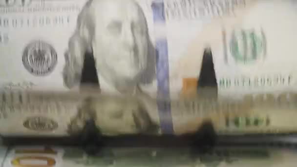 Cien Dólares Bill Flow Cash Counting Machine Cerca — Vídeo de stock
