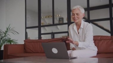 Modern YaşIı Kadın Video Konuşması Laptop Bilgisayarı Kullanıyor