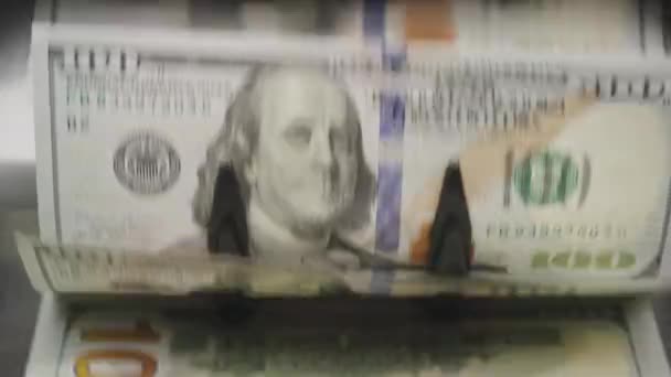 Ansicht Einer Geldzählmaschine Mit Hundert Dollar Scheinen — Stockvideo