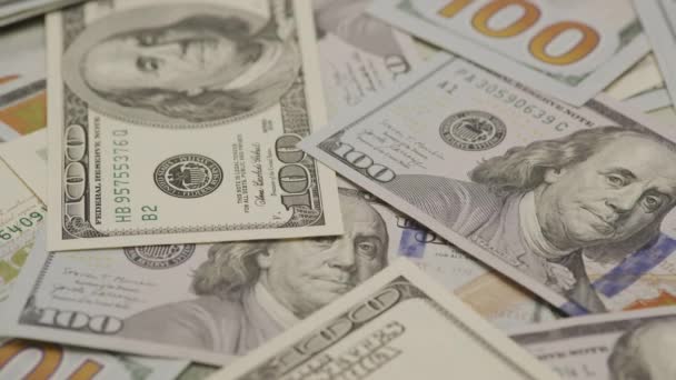 Primo Piano Dei Vari Tagli Banconote Dollari Usa Distribuite — Video Stock