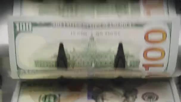 Розмитий Вигляд Машини Підрахунку Грошей Обробляє 100 Доларів — стокове відео