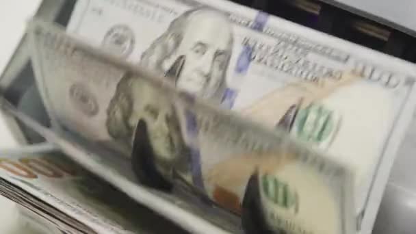 Elaborazione Banconote Cento Dollari Contate Una Macchina Conteggio Delle Valute — Video Stock