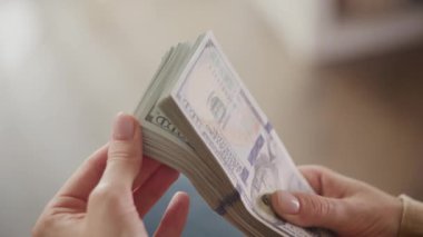 Finansal zenginliğe odaklanmış 100 dolarlık banknotların el ele tutuşması ve sayımı.