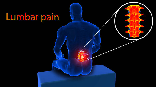 Human skeleton back pain anatomy for medical concept 3D illustration