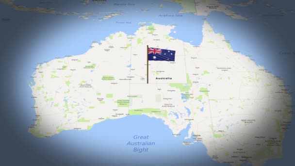 Australia Bandiera Mostra Sulla Mappa Del Mondo Con Animazione — Video Stock