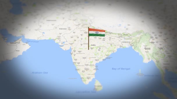Indiens Flagge Auf Der Weltkarte Mit Animation — Stockvideo