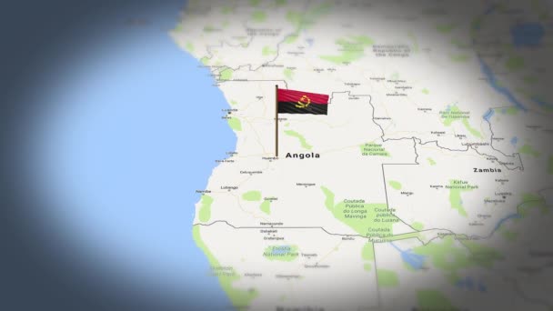 Σημαία Αγκόλα Δείχνει Στον Παγκόσμιο Χάρτη Animation — Αρχείο Βίντεο
