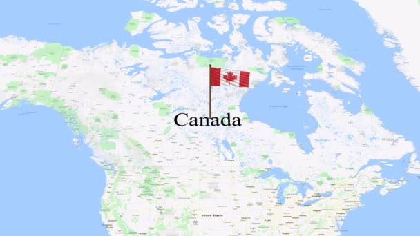 Kanada Bayrağı Dünya Haritasında Animasyonla Gösteriliyor — Stok video
