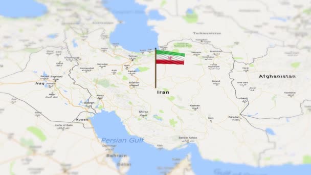 3Dアニメーションで世界地図に表示するイランの国旗 — ストック動画