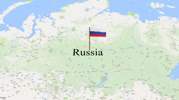 Russia Flag Showing World Map Animation — Stock Video