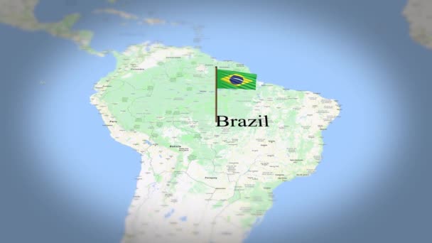 Brazil Flag Showing World Map Animation — Stock Video