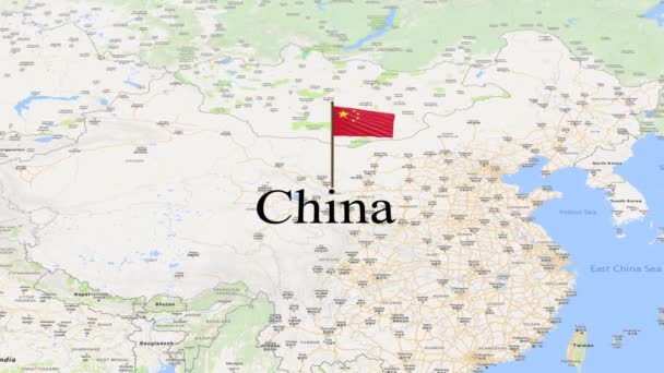 3Dアニメーションで世界地図に表示する中国の国旗 — ストック動画
